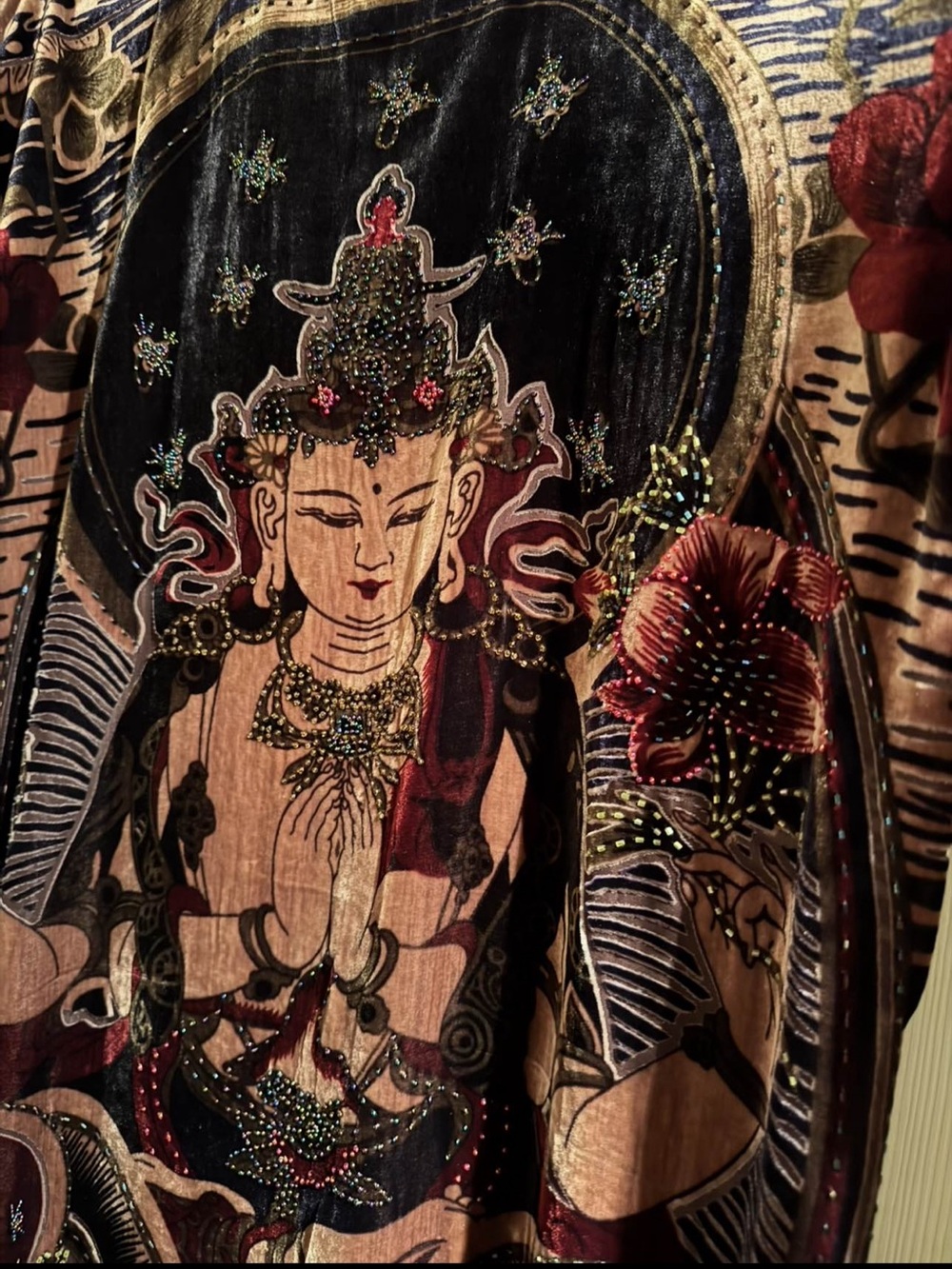 Bohemian beaded Buddha Print Fringe Kimono Jacket duster - Picture 6 of 8